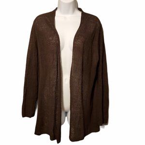 EILEEN FISHER Brown Open Front Thin Sweater Top